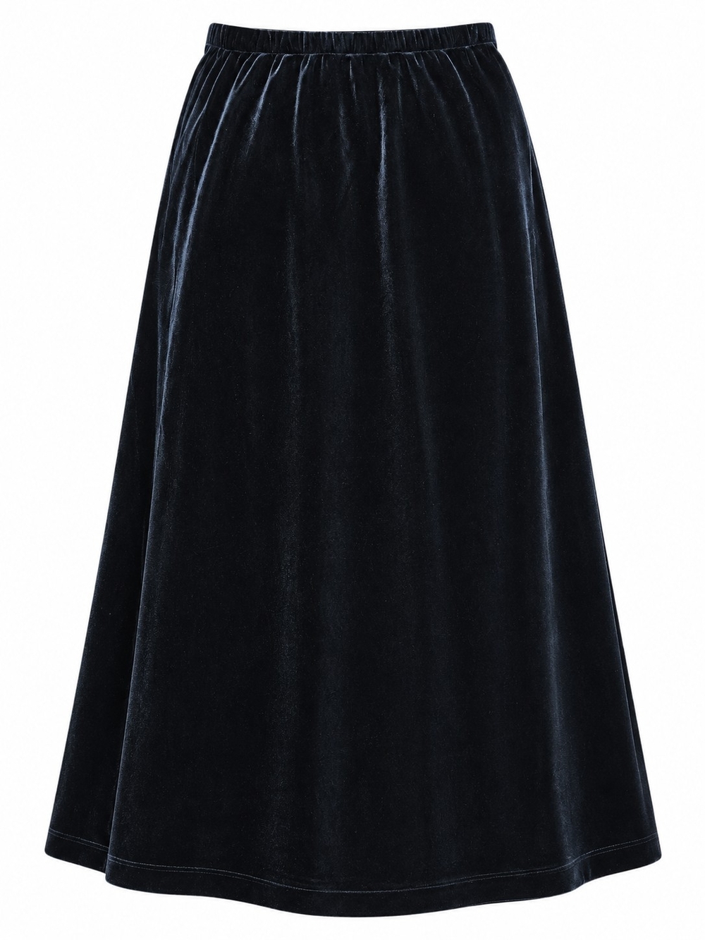 LANDS' END | Black Stretch Velvet Elastic Waist Minimalist Midi Skirt | L 14 16